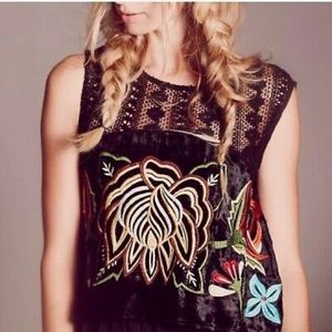 Free People velvet & lace embroidered top